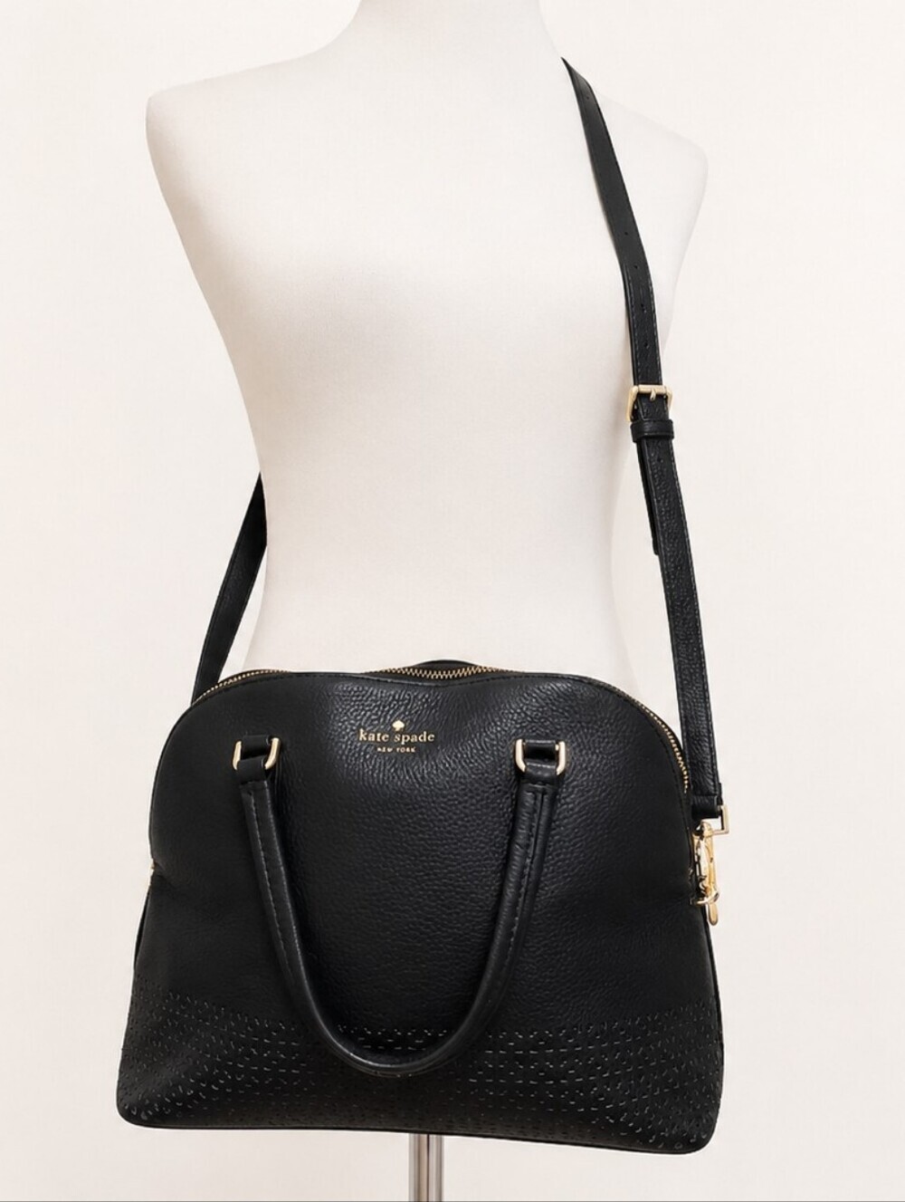 Kate Spade Carli Wakefield Lane Black Pebble Leather Satchel Crossbody Bag purse